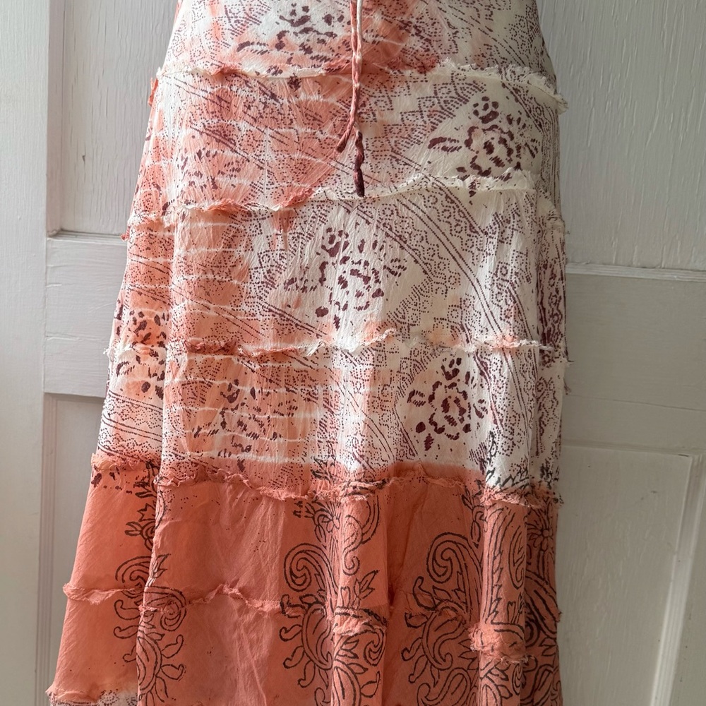 A-Line Bohemian Maxi Skirt in Coral and Cream